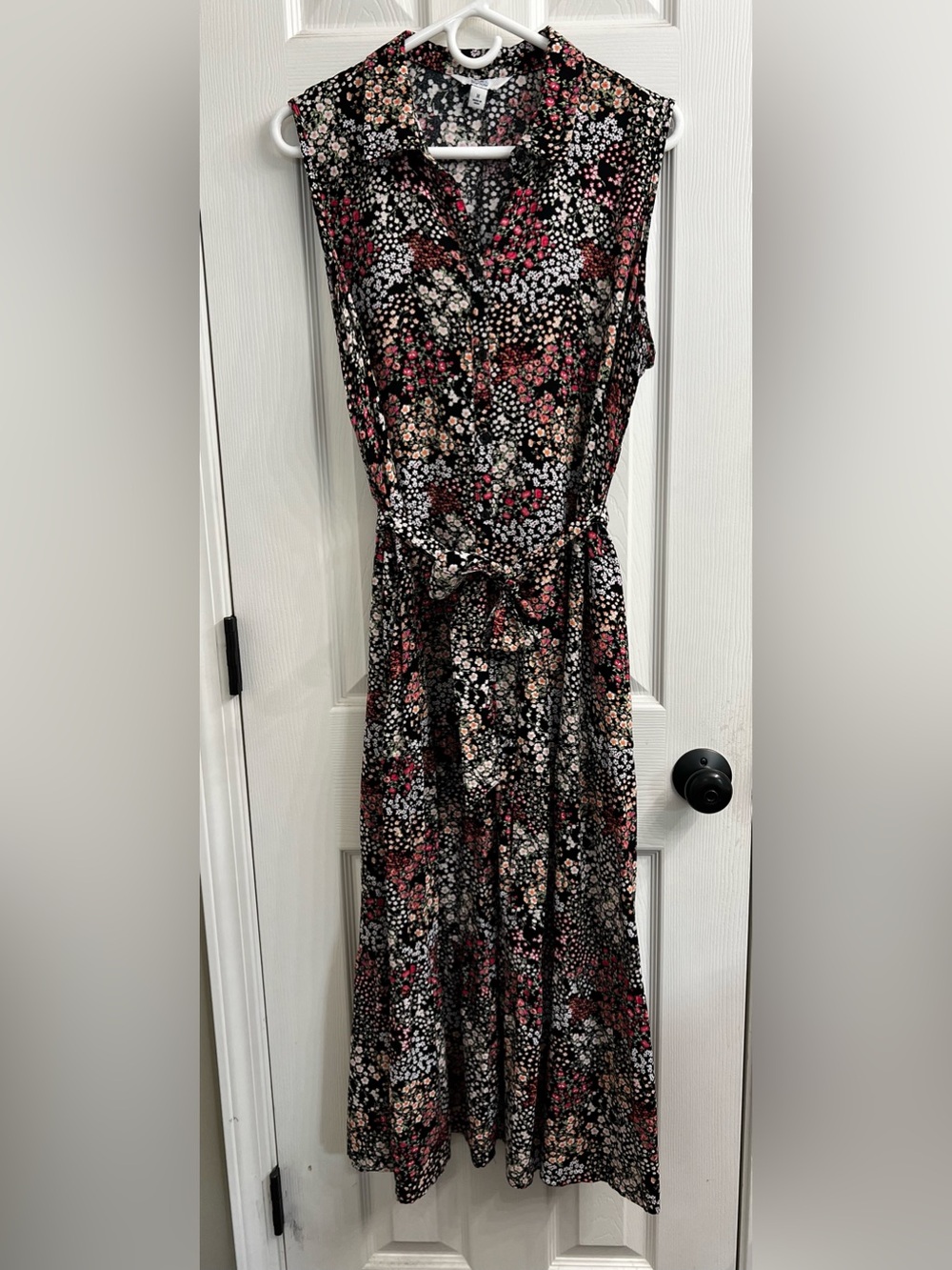 Floral Print Tie-Waist Maxi Dress - Black Floral Sz Med Croft & Barrow